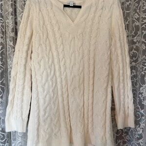 J. Jill Cream V-Neck Cable Knit Sweater